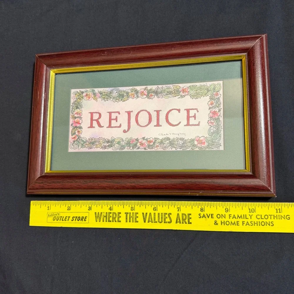 Vintage Homco REJOICE Framed Print Charles F Humphrey Floral Religious Decor 90s